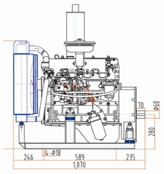 Двигатель дизельный YangDong Y4100 ( 55 кВт / 75 л.с. / 3000 об.мин. )  фото 3