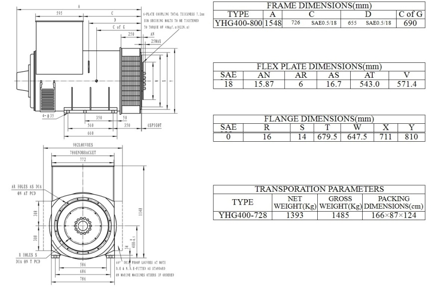 Генератор синхронный бесщёточный YHG-800 ( 800 кВт, 1500 об/мин) с AVR фото 3