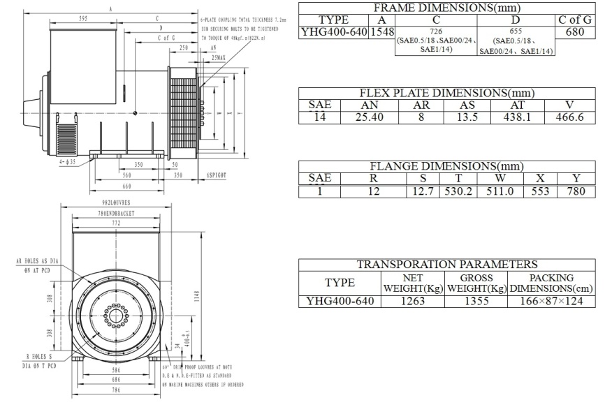 Генератор синхронный бесщёточный YHG-640 ( 640 кВт, 1500 об/мин) с AVR фото 3